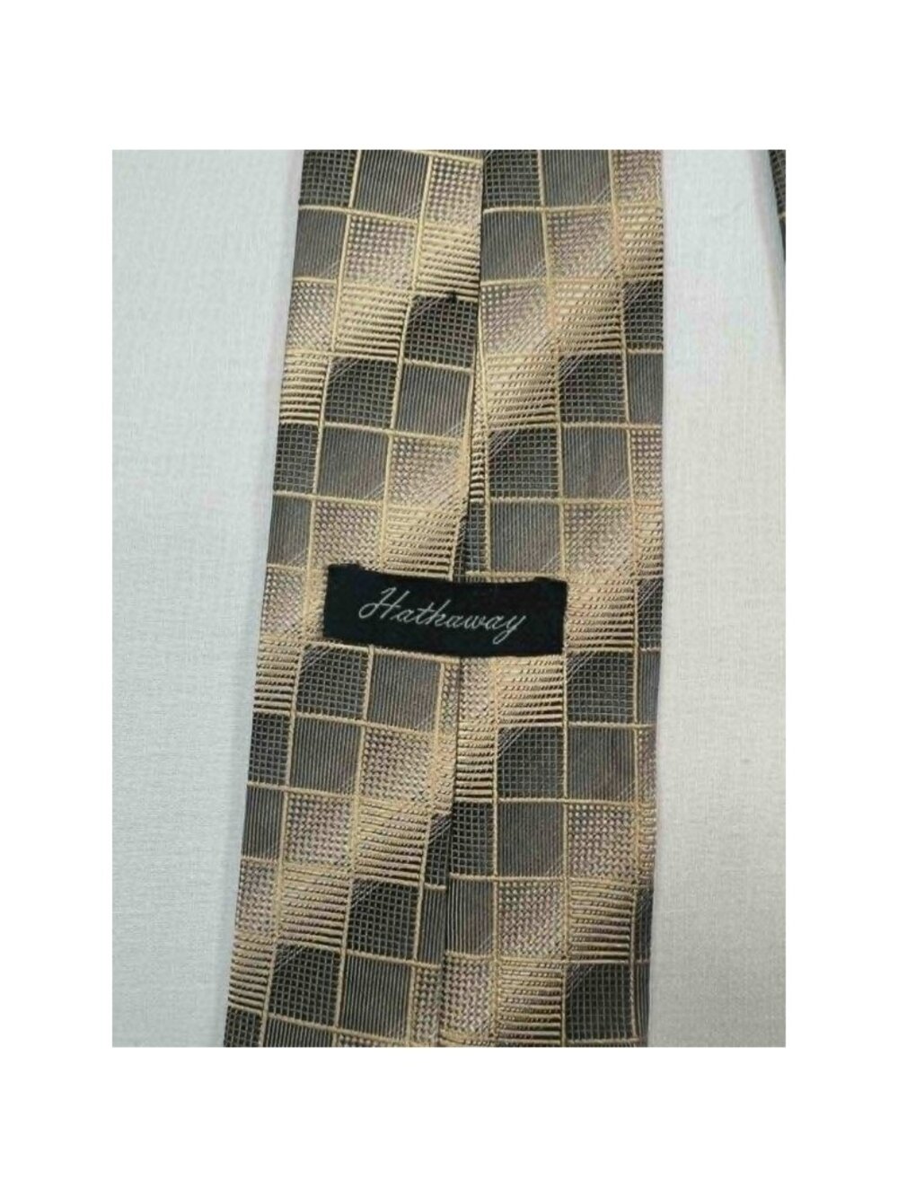 Hathaway Mens Silk Tie Bronze Gold Black Geometric Grid Italian Silk Hand Made‎